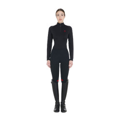 Base layer ajusté manches longues femme en tissu technique Equestro Noir / rouge