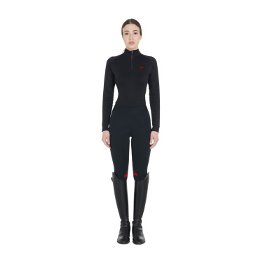 Base layer ajusté manches longues femme en tissu technique Equestro Noir / rouge