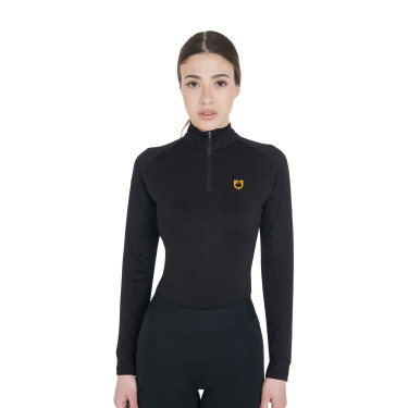 Base layer ajusté manches longues femme en tissu technique Equestro Noir / jaune
