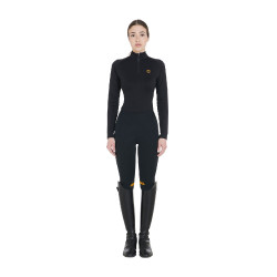 Base layer ajusté manches longues femme en tissu technique Equestro Noir / jaune