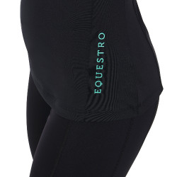 Base layer ajusté manches courtes femme en tissu technique Equestro Noir / émeraude
