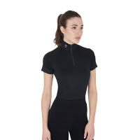 Base layer ajusté manches courtes femme en tissu technique Equestro Noir / lila