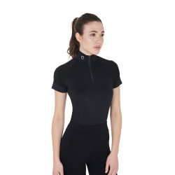 Base layer ajusté manches courtes femme en tissu technique Equestro Noir / lila Base layer ajusté manches courtes femme en tissu technique Equestro Noir / lila