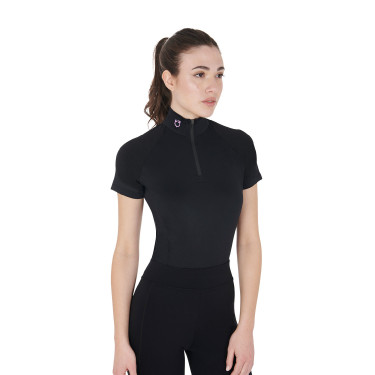 Base layer ajusté manches courtes femme en tissu technique Equestro Noir / lila Base layer ajusté manches courtes femme en tissu technique Equestro Noir / lila