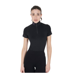 Base layer ajusté manches courtes femme en tissu technique Equestro Noir / lila Base layer ajusté manches courtes femme en tissu technique Equestro Noir / lila
