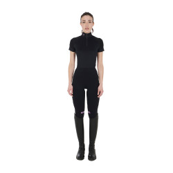 Base layer ajusté manches courtes femme en tissu technique Equestro Noir / lila Base layer ajusté manches courtes femme en tissu technique Equestro Noir / lila