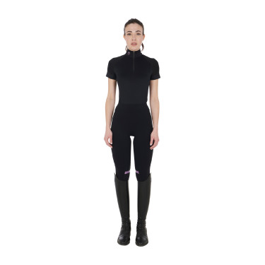 Base layer ajusté manches courtes femme en tissu technique Equestro Noir / lila Base layer ajusté manches courtes femme en tissu technique Equestro Noir / lila