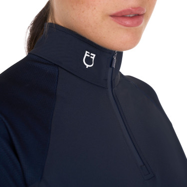 Base layer ajusté manches courtes femme en tissu technique Equestro Marine blazer / blanc Bleu marine