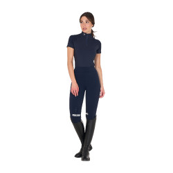 Base layer ajusté manches courtes femme en tissu technique Equestro Marine blazer / blanc Bleu marine