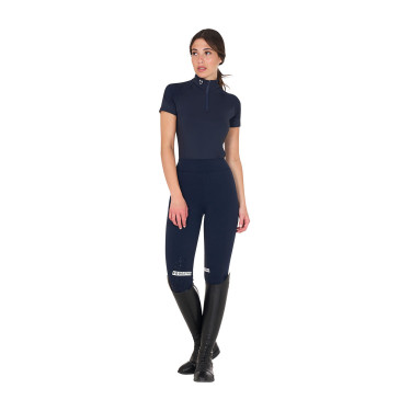 Base layer ajusté manches courtes femme en tissu technique Equestro Marine blazer / blanc Bleu marine