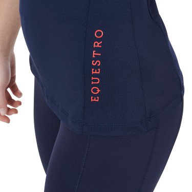 Base layer ajusté manches courtes femme en tissu technique Equestro Marine / rouge Bleu