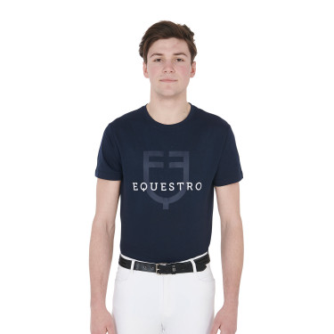 T-shirt ajusté avec logo sur la poitrine homme Equestro Marine Bleu marine