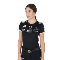 T-shirt d'entraînement GP femme en tissu technique avec multi-logo Equestro Noir T-shirt d'entraînement GP femme en tissu technique avec multi-logo Equestro Noir