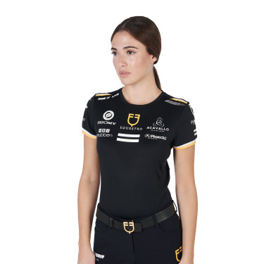 T-shirt d'entraînement GP femme en tissu technique avec multi-logo Equestro Noir
