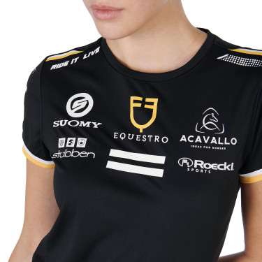 T-shirt d'entraînement GP femme en tissu technique avec multi-logo Equestro Noir