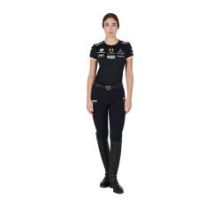 T-shirt d'entraînement GP femme en tissu technique avec multi-logo Equestro Noir