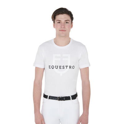 T-shirt ajusté avec logo sur la poitrine homme Equestro Blanc