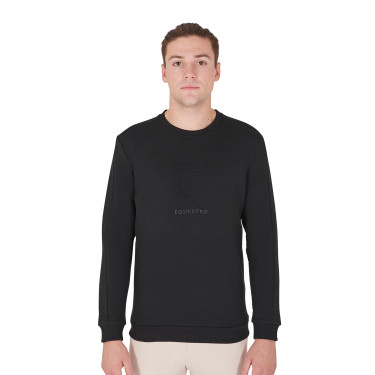 Sweat d'hiver homme avec col rond en coton Equestro Noir