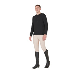 Sweat d'hiver homme avec col rond en coton Equestro Noir