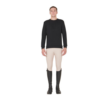 Sweat d'hiver homme avec col rond en coton Equestro Noir