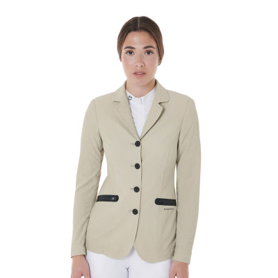 Veste de concours perforée femme 4 boutons Equestro Oxford tan