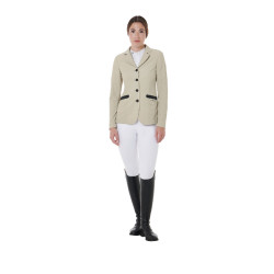 Veste de concours perforée femme 4 boutons Equestro Oxford tan Rose Veste de concours perforée femme 4 boutons Equestro Oxford tan Rose