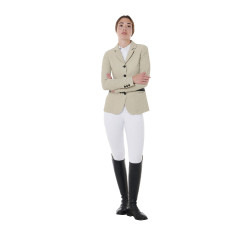 Veste de concours perforée femme 4 boutons Equestro Oxford tan Rose Veste de concours perforée femme 4 boutons Equestro Oxford tan Rose