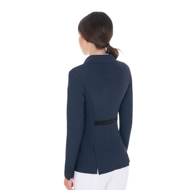 Veste de concours perforée femme 4 boutons Equestro Marine blazer Bleu marine