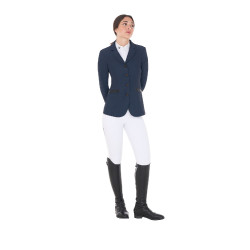 Veste de concours perforée femme 4 boutons Equestro Marine blazer Bleu marine