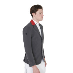 Veste de concours homme 3 boutons Elegance Equestro Gris / bordeaux