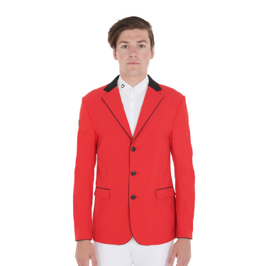 Veste de concours homme 3 boutons Elegance Equestro Rouge / noir
