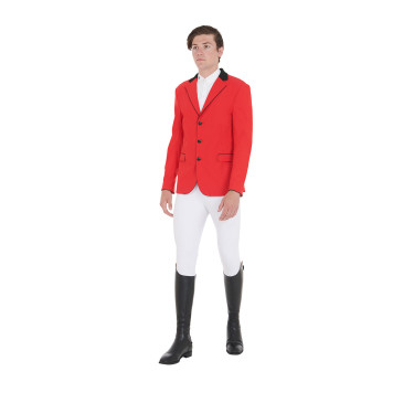 Veste de concours homme 3 boutons Elegance Equestro Rouge / noir