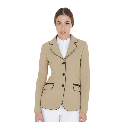 Veste de concours femme en tissu technique stretch Equestro Beige