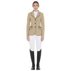 Veste de concours femme en tissu technique stretch Equestro Beige