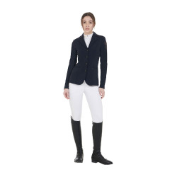 Veste de concours femme avec logo brodé contrasté Equestro Marine Bleu marine