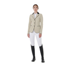 Veste de concours à 3 boutons femme Elegance Equestro Oxford tan Rose