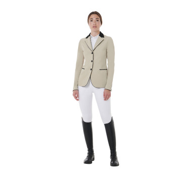 Veste de concours à 3 boutons femme Elegance Equestro Oxford tan Rose