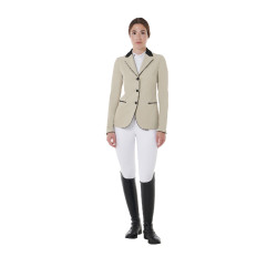 Veste de concours à 3 boutons femme Elegance Equestro Oxford tan Rose