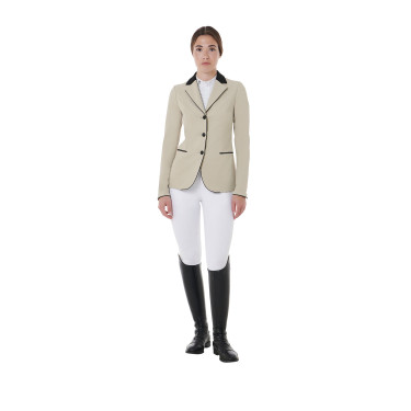 Veste de concours à 3 boutons femme Elegance Equestro Oxford tan Rose