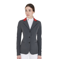 Veste de concours à 3 boutons femme Elegance Equestro Gris / bordeaux