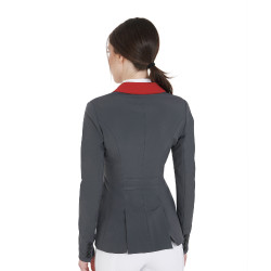 Veste de concours à 3 boutons femme Elegance Equestro Gris / bordeaux