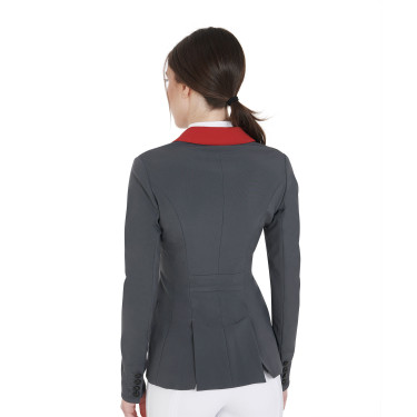 Veste de concours à 3 boutons femme Elegance Equestro Gris / bordeaux