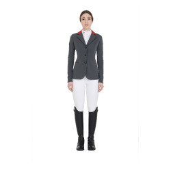 Veste de concours à 3 boutons femme Elegance Equestro Gris / bordeaux
