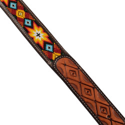 Ceinture Western Perlée avec Boucle en Laiton Pool's Naturel / turquoise / orange Motifs