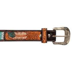 Ceinture Western Perlée avec Gravure Plume Pool's Naturel / blanc / turquoise Motifs Ceinture Western Perlée avec Gravure Plume Pool's Naturel / blanc / turquoise Motifs