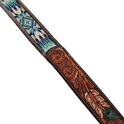 Ceinture Western Perlée avec Gravure Plume Pool's Naturel / blanc / turquoise Motifs Ceinture Western Perlée avec Gravure Plume Pool's Naturel / blanc / turquoise Motifs