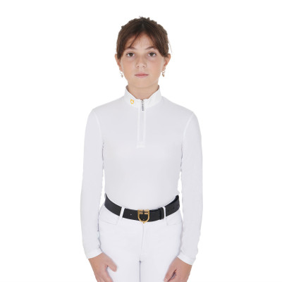 Polo Fille à Manches Longues Equestro Warm+ Equestro Blanc