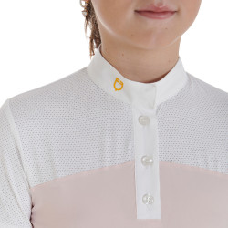 Polo Fille concours à Manches Courtes et Boutons avec Mesh Equestro Rose
