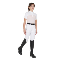 Polo Fille concours à Manches Courtes et Boutons avec Mesh Equestro Rose