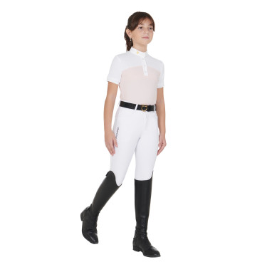 Polo Fille concours à Manches Courtes et Boutons avec Mesh Equestro Rose